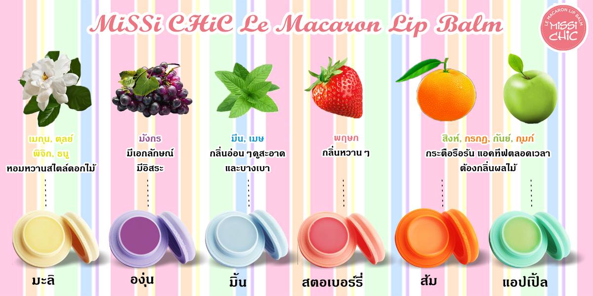 MISSI CHIC Le Macaron Lip Balm #Apple 4g ลิปบาล์มกลิ่มหอมหวาน แพคเกจรูปขนมมาการอง สุดแสนน่ารัก น่าใช้ ช่วยให้ปากชุ่มชื้น เติมเต็มร่องปาก